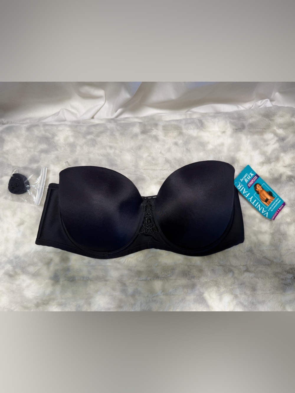 NWT Vanity Fair Black Strapless Bra 40C